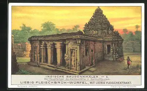 Sammelbild Liebig, Serie: Indische Baudenkmäler, Bild 5, Der Haupttempel des Kailasanatha in Kantschipuram