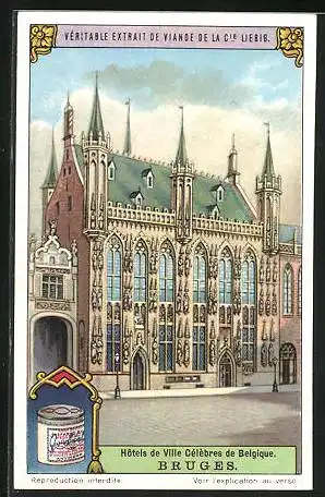 Sammelbild Liebig, Serie: Hotels de Ville Célébres de Belgique, Bruges