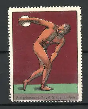Reklamemarke Fleischmanns Sport-Siegelmarken, nackter Diskuswerfer