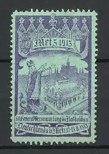 Reklamemarke Metz, 60. Generalversammlung der Katholiken Deutschlands 1913, Pfarrer blickt auf die Kirche