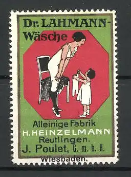 Reklamemarke Dr. Lahmann-Wäsche, Alleinige Fabrik H. Heinzelmann, Reutlingen, Mutter mit Buben in Unterwäsche