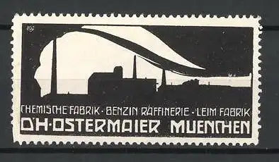 Reklamemarke Leim- und Chemische Fabrik Dr.H. Ostermaier, München, Stadt-Silhouette