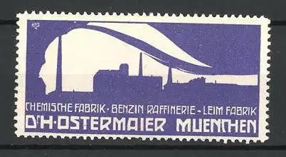 Reklamemarke Leim- und Chemische Fabrik Dr.H. Ostermaier, München, Stadt-Silhouette