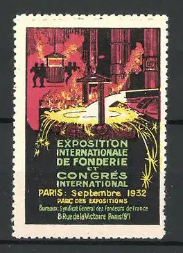 Reklamemarke Paris, Exposition Internationale de Fonderie et Congrés International 1932, Inneres einer Schmiede