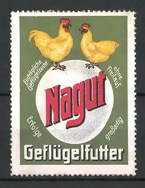 Reklamemarke Nagut Geflügelfutter, zwei Hühner