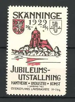 Reklamemarke Skänninge, Jubileums-Utställing 1929, Kirche und Stadtwappen