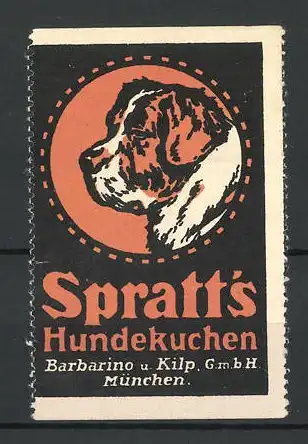 Reklamemarke Spratt's Hundekuchen, Barbarino u. Kilp GmbH, München, Portrait eines Hundes