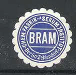 Präge-Reklamemarke Bram Chem. Fabrik und Serum Institut Berlin-Zehlendorf