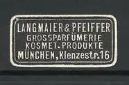 Präge-Reklamemarke Grossparfümerie Langmaier & Pfeiffer, Klenzestr. 16, München