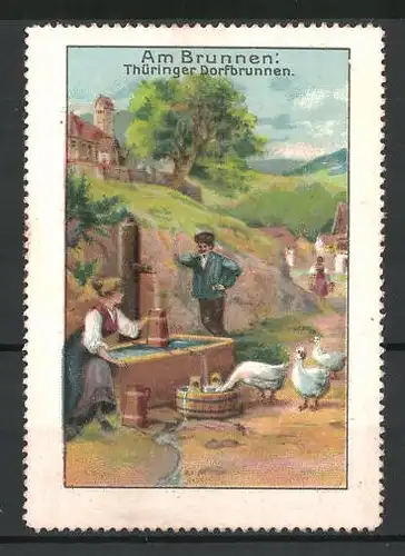 Reklamemarke Serie: Am Brunnen, Bauern am Thüringer Dorfbrunnen