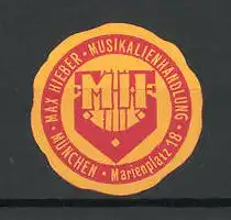 Präge-Reklamemarke Musikalienhandlung Max Hieber, Marienplatz 18, München, Firmenlogo