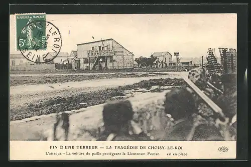 AK Choisy-le-Roi, Fin d`une terreur, La Tragédie de Choisy-le-Roi, L`attaque, La voiture de paille..., Bonnot-Bande 1912