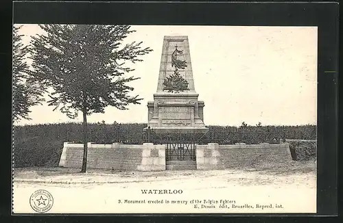 AK Waterloo, Monument erected in memory of the Belgian fighters