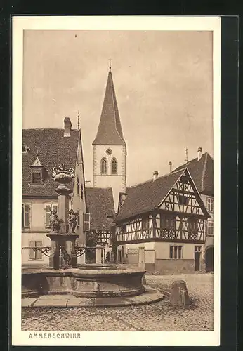 AK Ammerschwihr, Dorfplatz mit Kirche