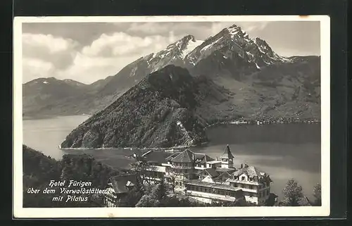 AK Fürigen, Hotel mit Blick über den Vierwaldstättersee und Pilatus