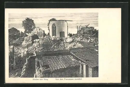 AK Vimy, von den Franzosen zerstörte Kirche