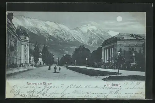 Mondschein-AK Innsbruck, Rennweg und Theater