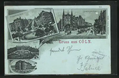 Mondschein-Lithographie Köln, Flora, Hohenstaufen-Ring und Hohenzollern-Ring