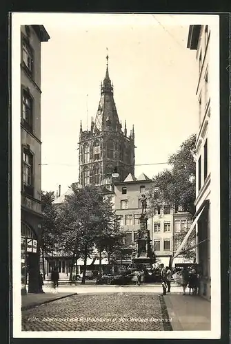 AK Köln, Altermarkt mit Rathausturm und Jan Wellem-Denkmal