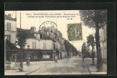 AK Montreuil-sous-Bois, Boulevard de l`Hôtel de Ville, Carrefour de la Rue du pré