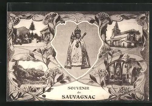 AK Sauvagnac, Kirche, Innenansicht, Ortspartie