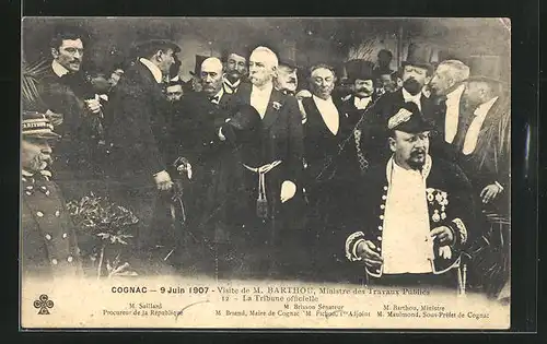 AK Cognac, Visite de M. Barthou, Ministre des Travaux Publics, 9 Juin 1907