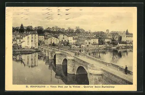 AK Confolens, Vieux Pont sur la Vienne, Quartier Saint-Barthélemy