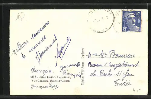 AK Montsalvy, Vue Générale, Route d`Aurillac