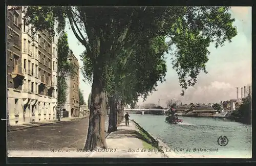 AK Billancourt, Bord de Seine, Le Pont de Billancourt