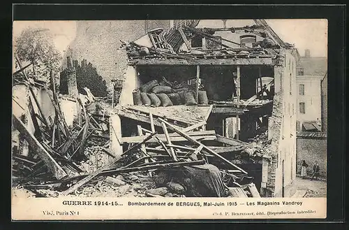 AK Bergues, Bombardement mai-Juin 1915, Les Magasins Vandroy