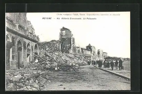 AK Messine, Via Vittorio Emanuele, La Palazzata, Zerstörungen nach Erdbeben
