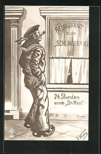 Künstler-AK sign. O. Wietz: Gütergemeinschaft, Restaurant zum Schlingerkiel