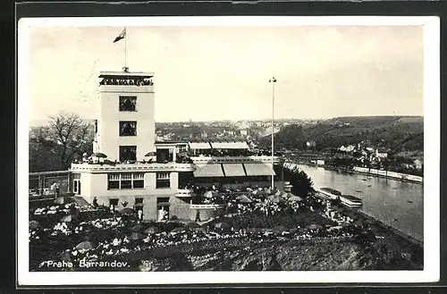 AK Prag / Praha-Barrandov, Restaurant-Terrassen mit Moldau