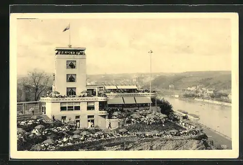 AK Prag / Praha-Barrandov, Restaurant-Terrassen mit Moldau
