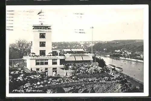 AK Prag / Praha-Barrandov, Restaurant-Terrassen mit Moldau