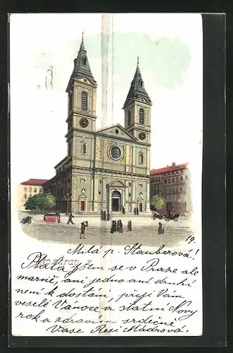 Lithographie Smichov, Ansicht von Kirche