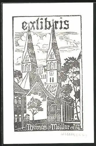 Exlibris von Lothar Dumann für Thomas Müller, Kirche - Kathedrale