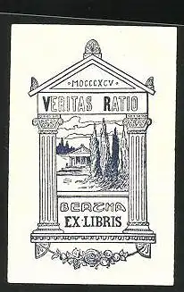 Exlibris von Arvid Stälhane für Bertha, Tempel mit Überschrift Veritas Ratio