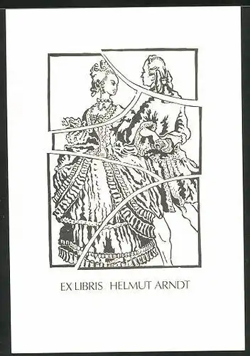 Exlibris von Helmut Arndt für Helmut Arndt, Paar elegant gekleidet