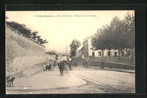 AK Courbevoie, Rue de Beons, Perspective vers Paris