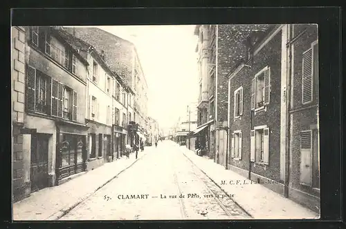 AK Clamart, La rue de Paris vers la poste, Strassenpartie