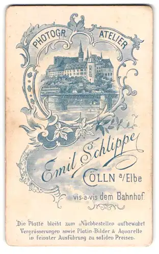 Fotografie Emil Schlippe, Cölln a. Elbe, vis-a-vis dem Bahnhof, Ansicht Cölln a. Elbe, die Albrechtsburg in Meissen