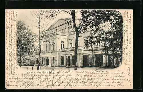 AK Bremen, Stadttheater mit Bäumen