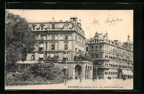 AK Bremen, Hillmanns Hotel und Europäischer Hof