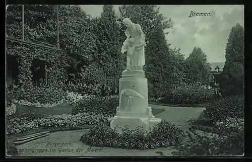 AK Bremen, Bürgerpark, Brunnengruppe im Garten der Meierei