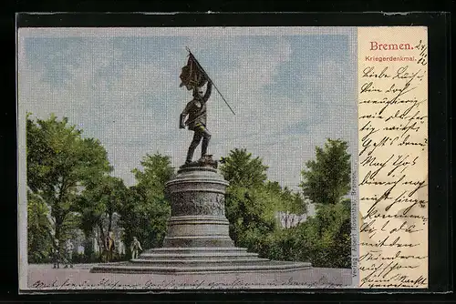AK Bremen, Kriegerdenkmal mit Bäumen