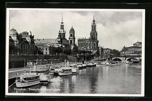AK Dresden, Dampfschifflandeplatz mit Blick zur Kirche