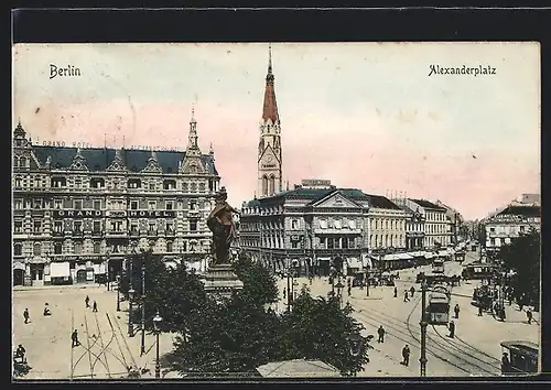 AK Berlin, Alexanderplatz mit Strassenbahnen aus der Vogelschau