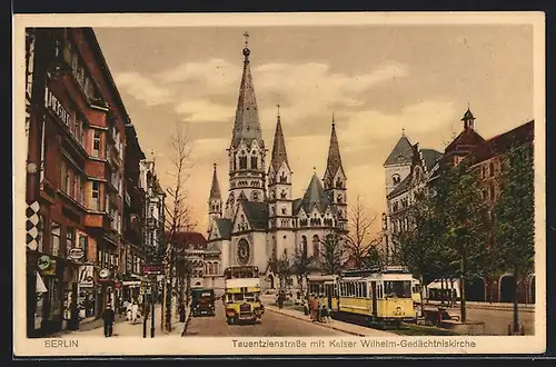 AK Berlin-Charlottenburg, Tauentzienstrasse mit Kaiser Wilhelm-Gedächtniskirche, Strassenbahn