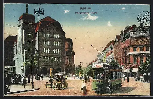 AK Berlin-Tiergarten, Potsdamer Platz mit Strassenbahn